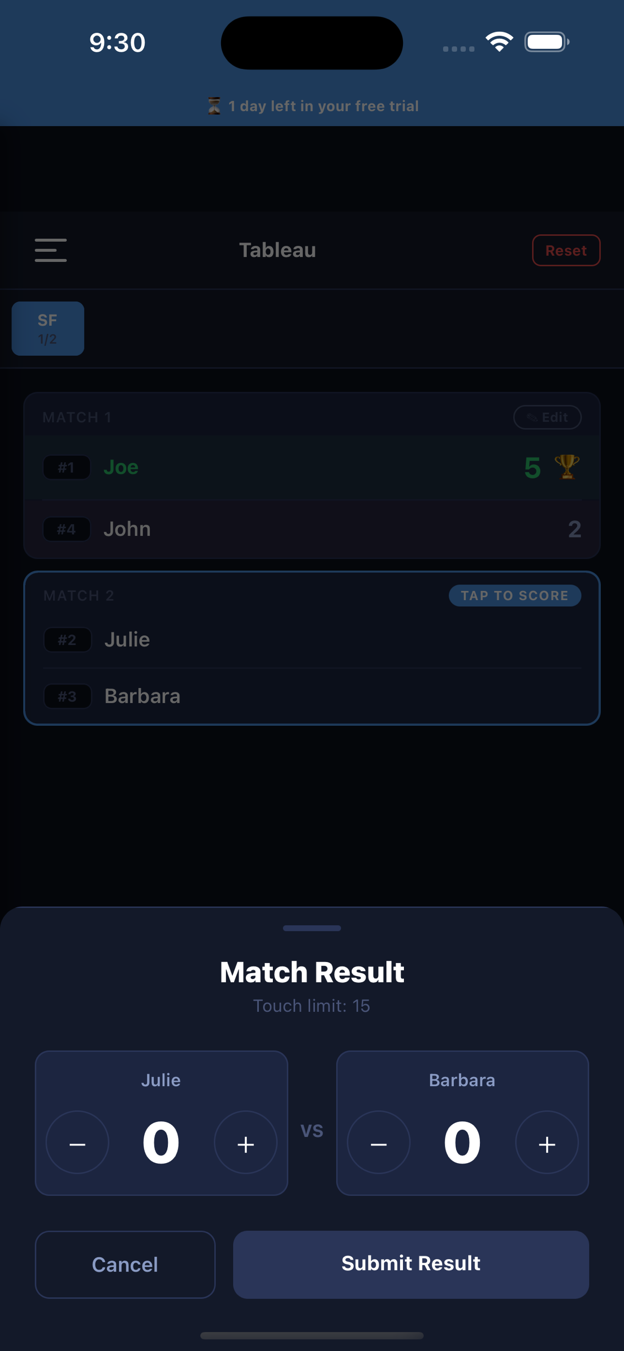 Aramis referee mode with match timer